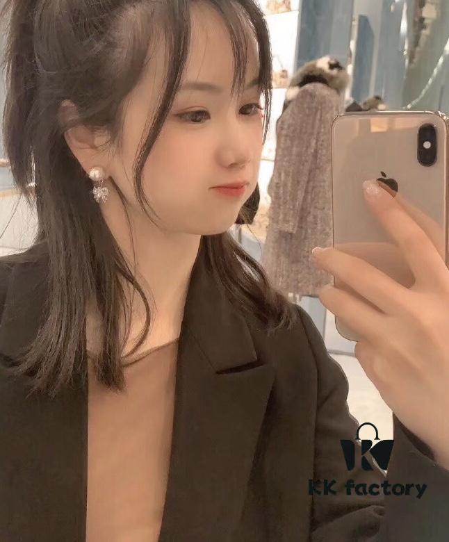 Miu Miu Bow Pearl Set ZP Custom Swarovski Crystal Stud Earrings, Adorable Girl Aesthetic