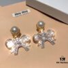 Miu Miu Bow Knot Stud Earrings, Guo Biting Same Style, Princess-like Charm, Dual-tone Gold-plated Craft with Swarovski Pearl