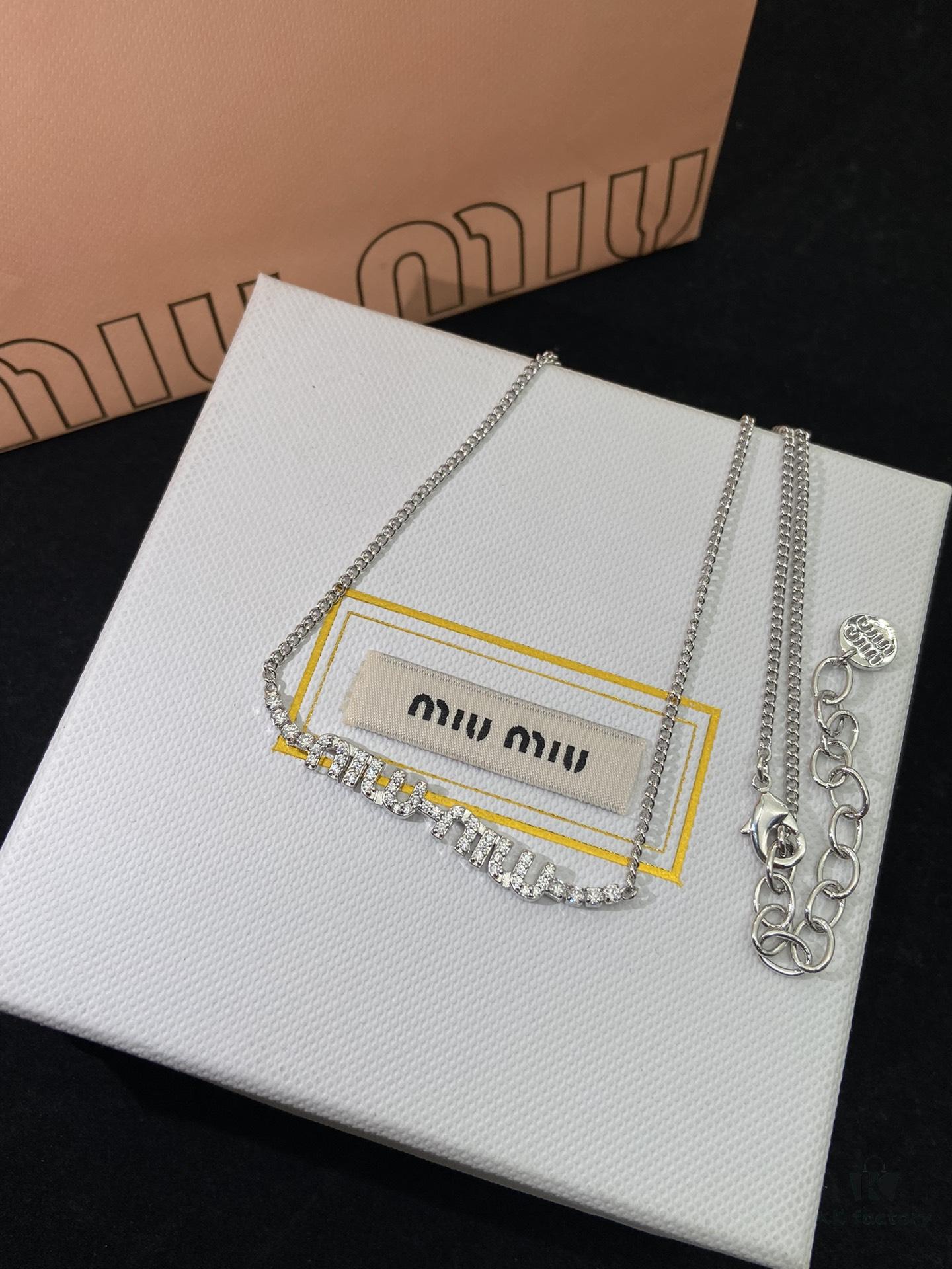 Miu Miu New Silver Full Diamond Letter Necklace