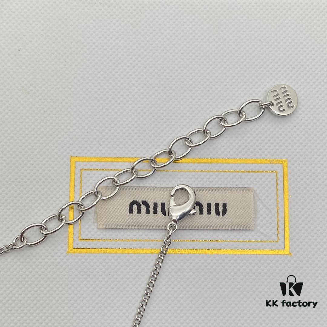 Miu Miu New Silver Full Diamond Letter Necklace