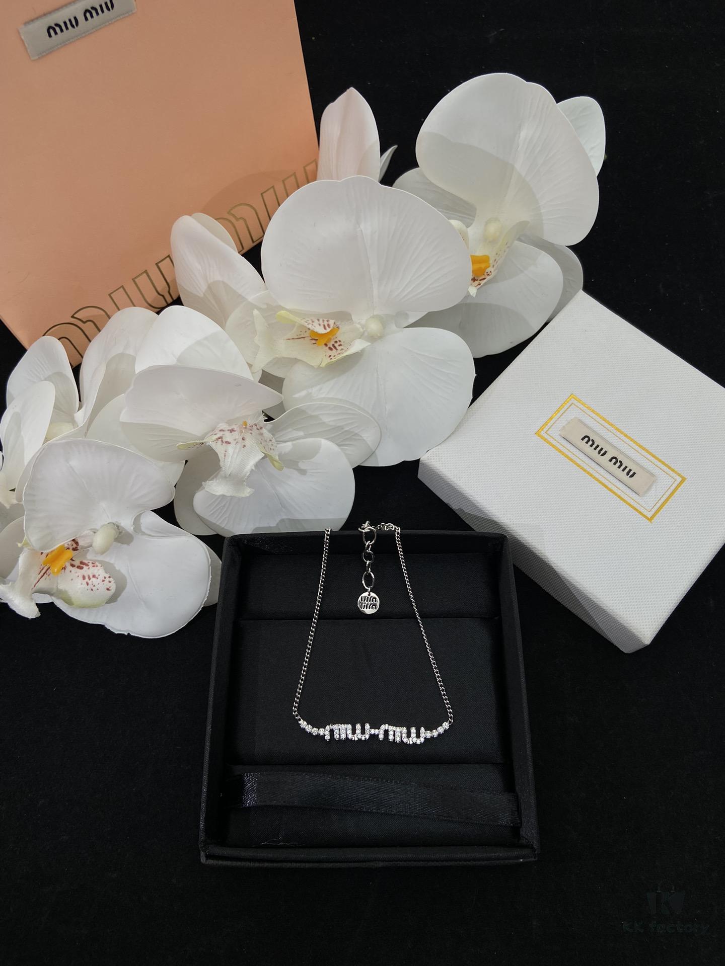 Miu Miu New Silver Full Diamond Letter Necklace