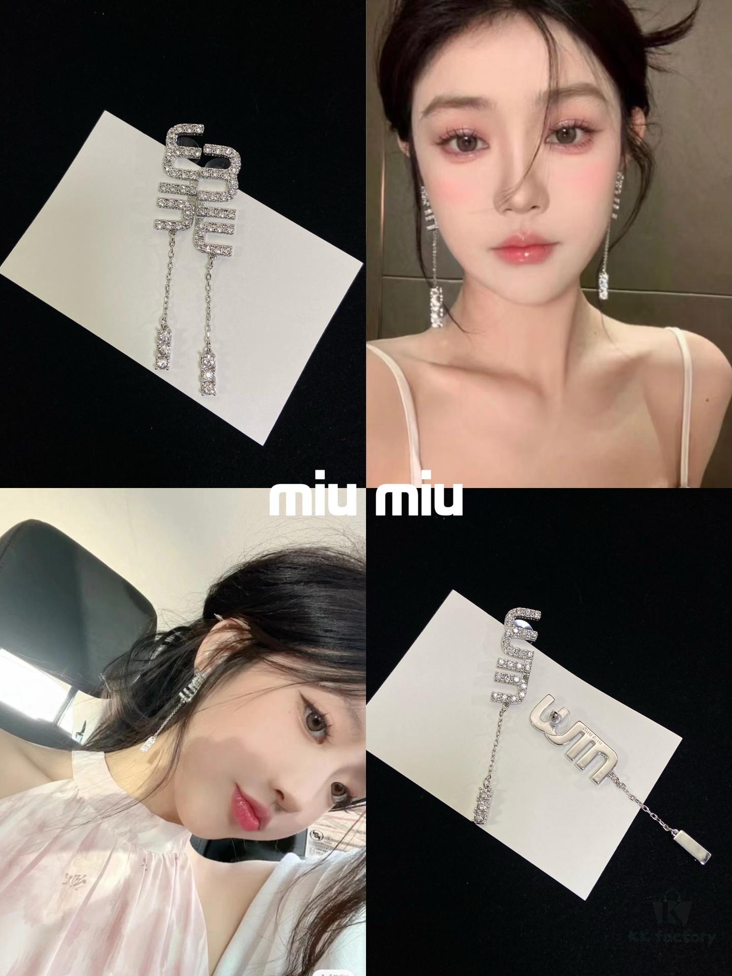 Miu Miu Tassel Crystal Stud Earrings in Platinum