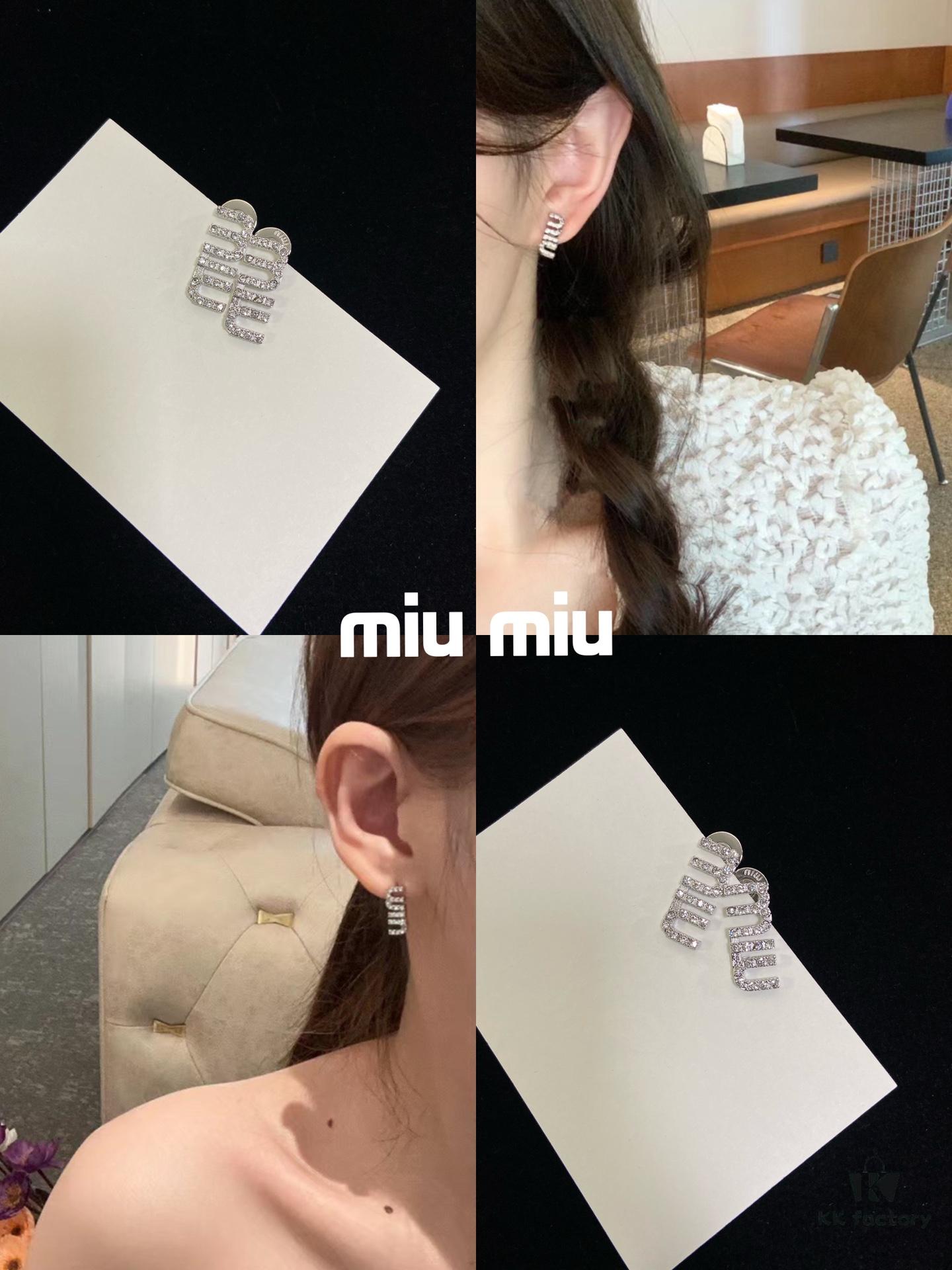 Miu Miu Silver Full Diamond Letter Stud Earrings