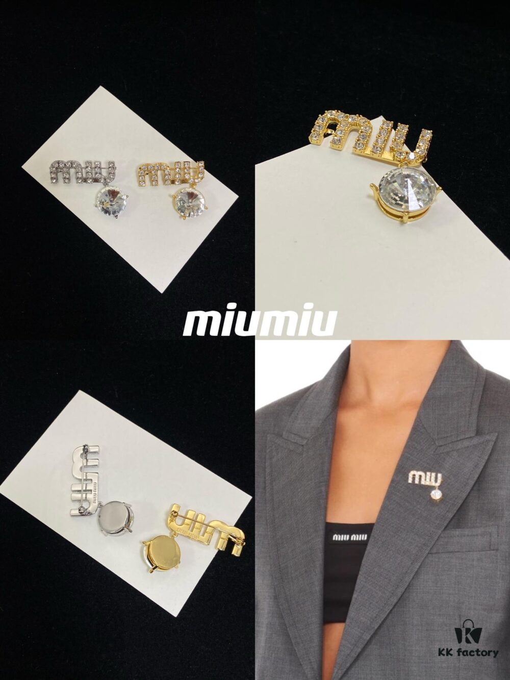 Miu Miu Large Crystal Letter M Brooch in 2 Colors