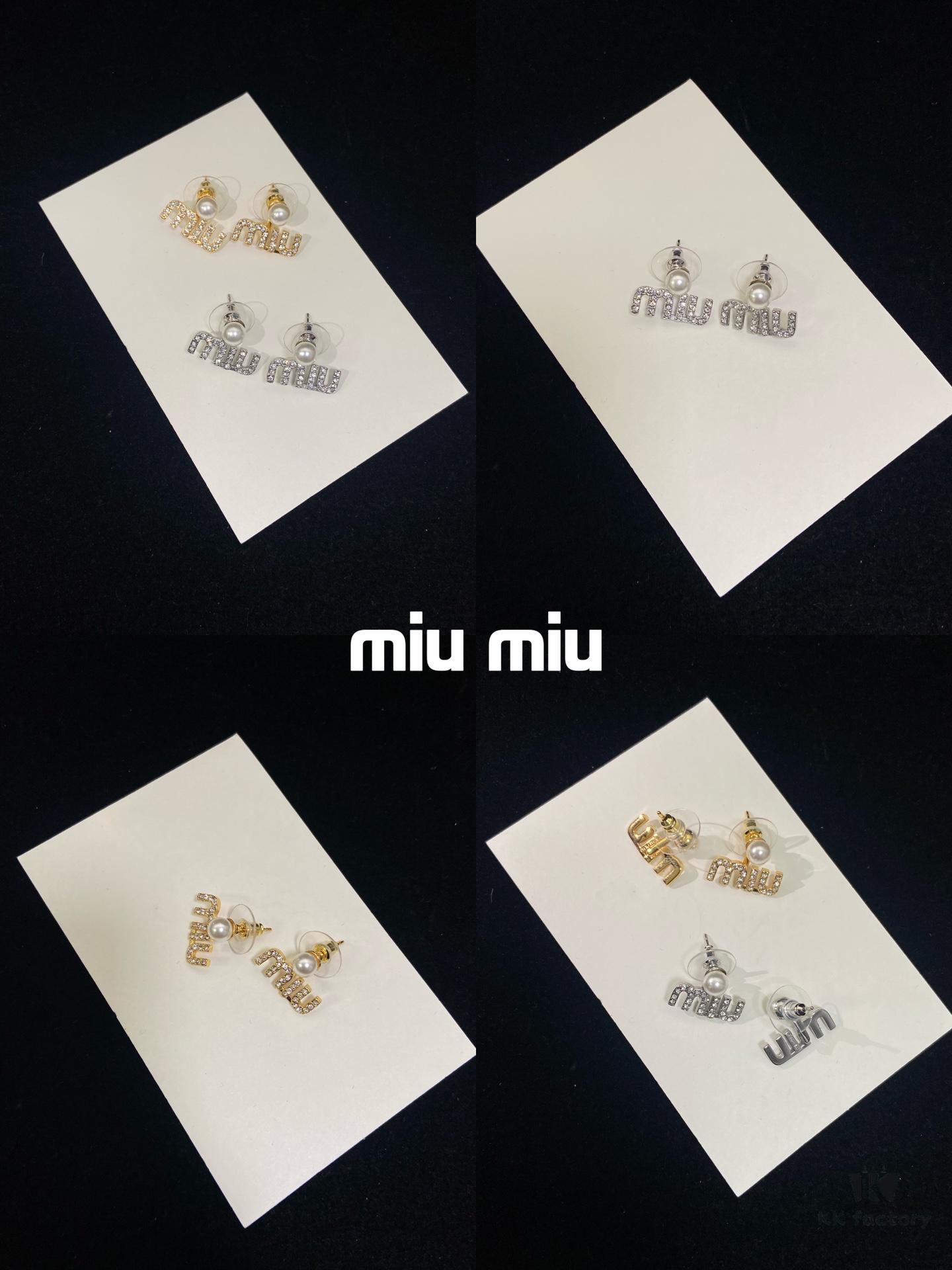Miu Miu Rhinestone Pearl 'M' Letter Stud Earrings