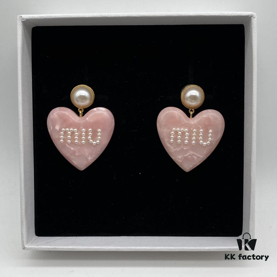 Miu Miu Textured Luxury Pearl Heart Stud Earrings, Minimalist Amore Design with Vintage Charm