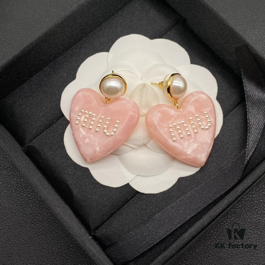 Miu Miu Textured Luxury Pearl Heart Stud Earrings, Minimalist Amore Design with Vintage Charm