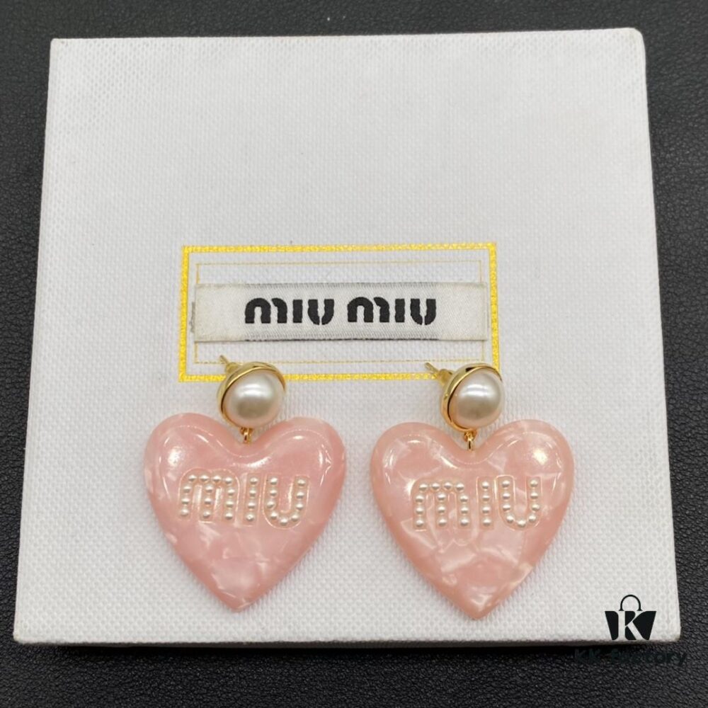 Miu Miu Textured Luxury Pearl Heart Stud Earrings, Minimalist Amore Design with Vintage Charm