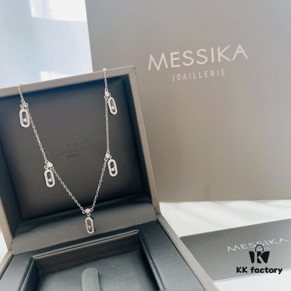 Messika New Arrival Fully Diamond-Paved Five-Slider Necklace, Hand-Welded with Exquisite Craftsmanship, Versatile and Perfect for a Minimalist Summer Style