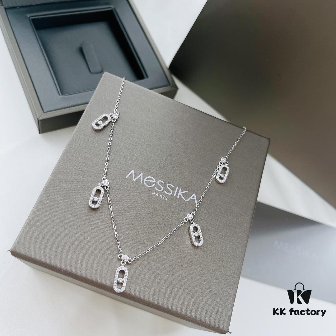 Messika New Arrival Fully Diamond-Paved Five-Slider Necklace, Hand-Welded with Exquisite Craftsmanship, Versatile and Perfect for a Minimalist Summer Style