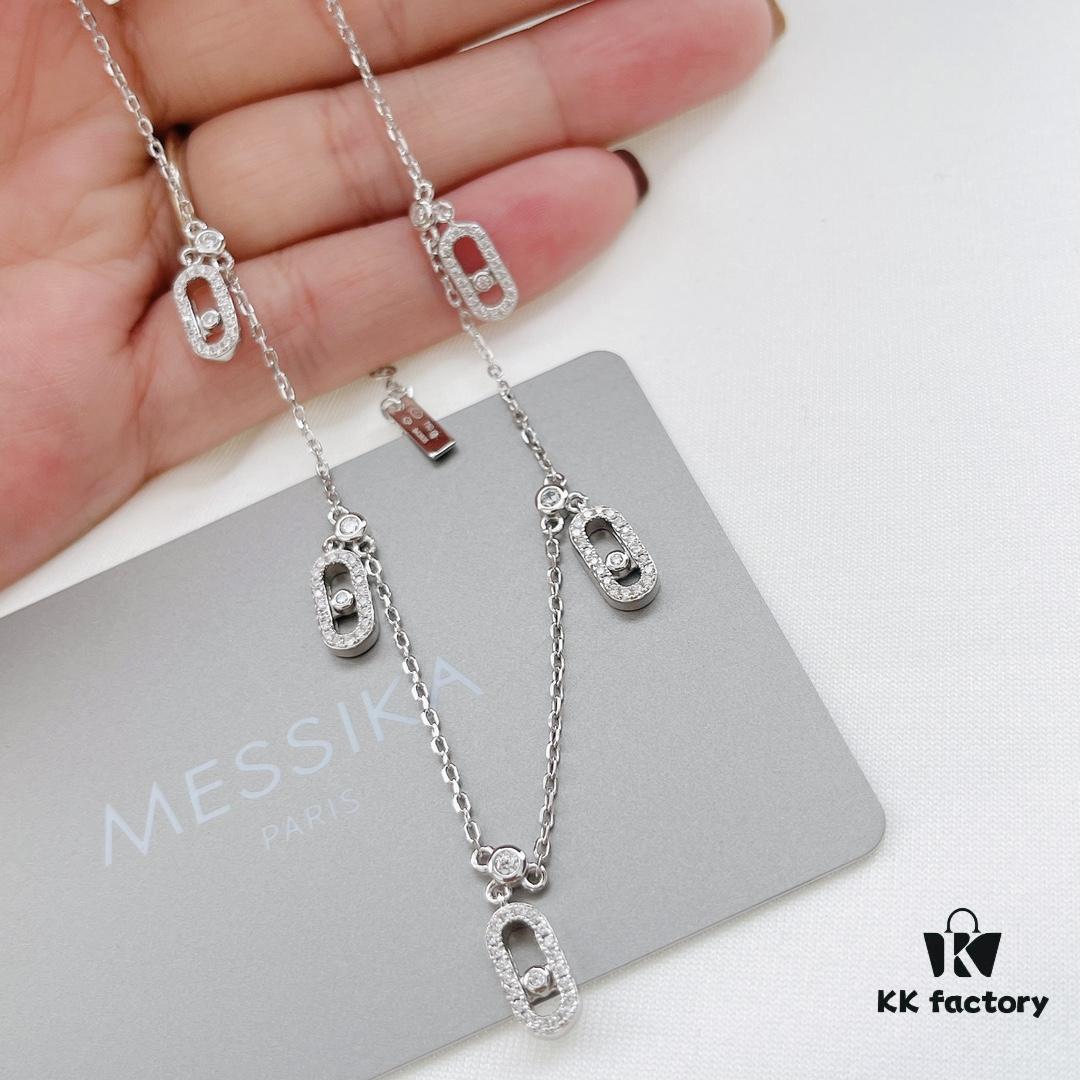 Messika New Arrival Fully Diamond-Paved Five-Slider Necklace, Hand-Welded with Exquisite Craftsmanship, Versatile and Perfect for a Minimalist Summer Style