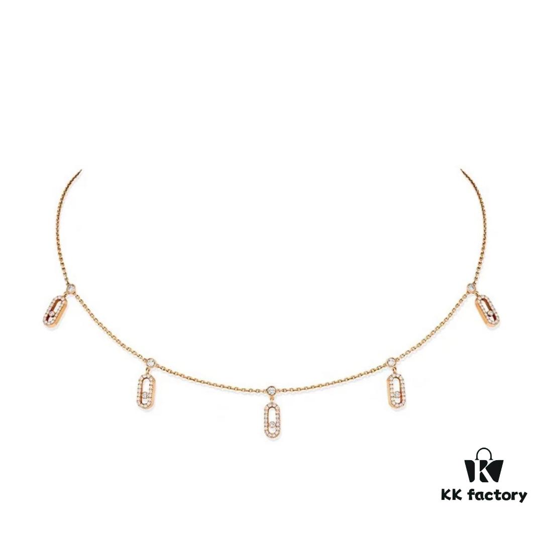 Messika New Arrival Fully Diamond-Paved Five-Slider Necklace, Hand-Welded Craftsmanship, Exquisite Workmanship, Versatile Style, Minimalist Summer Design