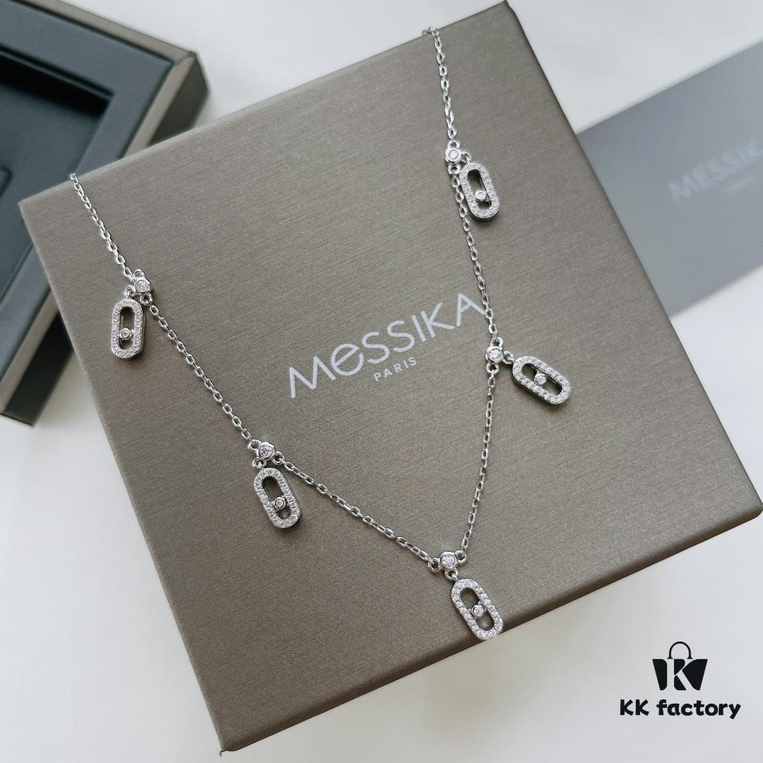 Messika New Arrival Fully Diamond-Paved Five-Slider Necklace, Hand-Welded with Exquisite Craftsmanship, Versatile and Perfect for a Minimalist Summer Style
