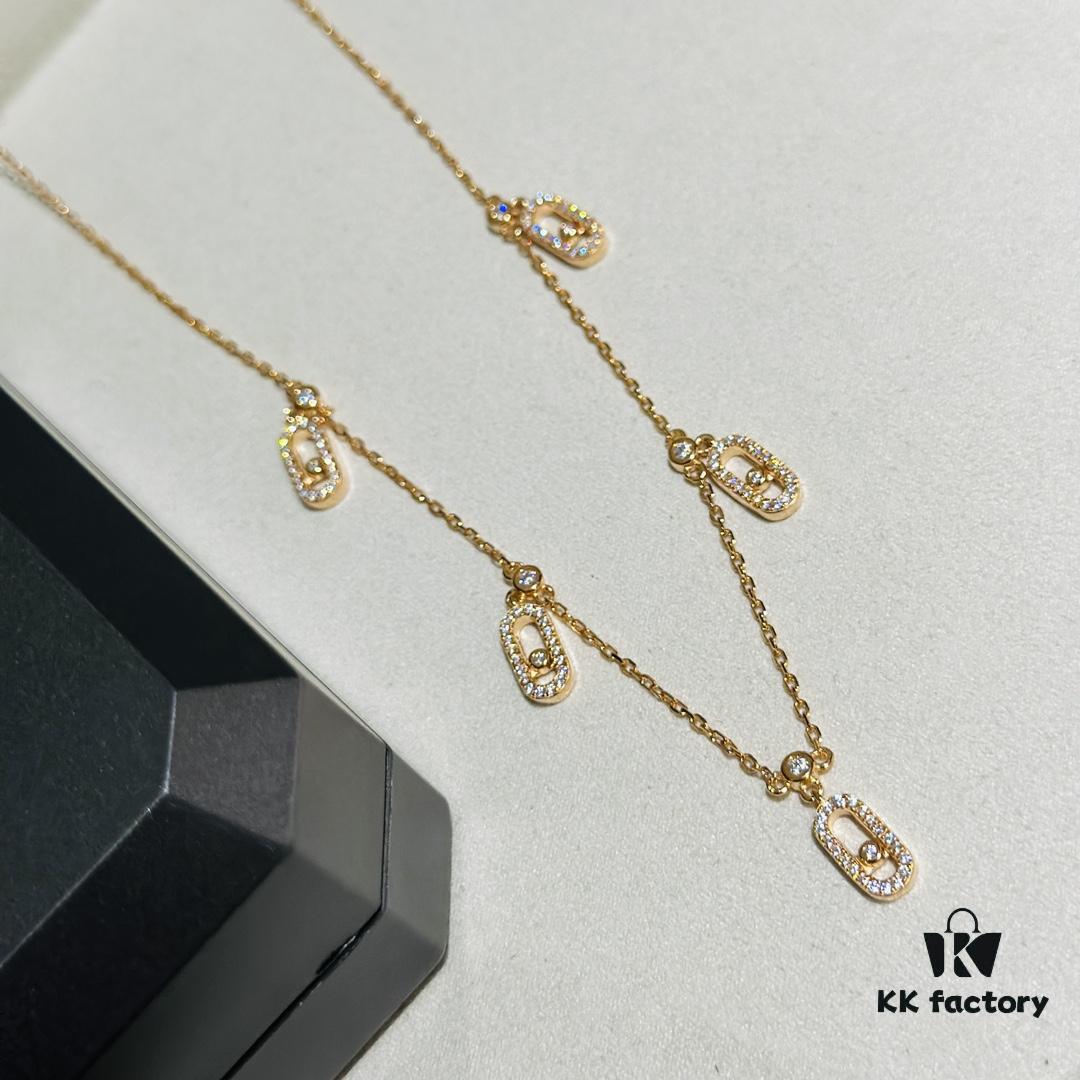Messika New Arrival Fully Diamond-Paved Five-Slider Necklace, Hand-Welded Craftsmanship, Exquisite Workmanship, Versatile Style, Minimalist Summer Design