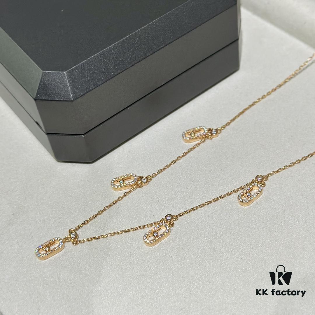 Messika New Arrival Fully Diamond-Paved Five-Slider Necklace, Hand-Welded Craftsmanship, Exquisite Workmanship, Versatile Style, Minimalist Summer Design