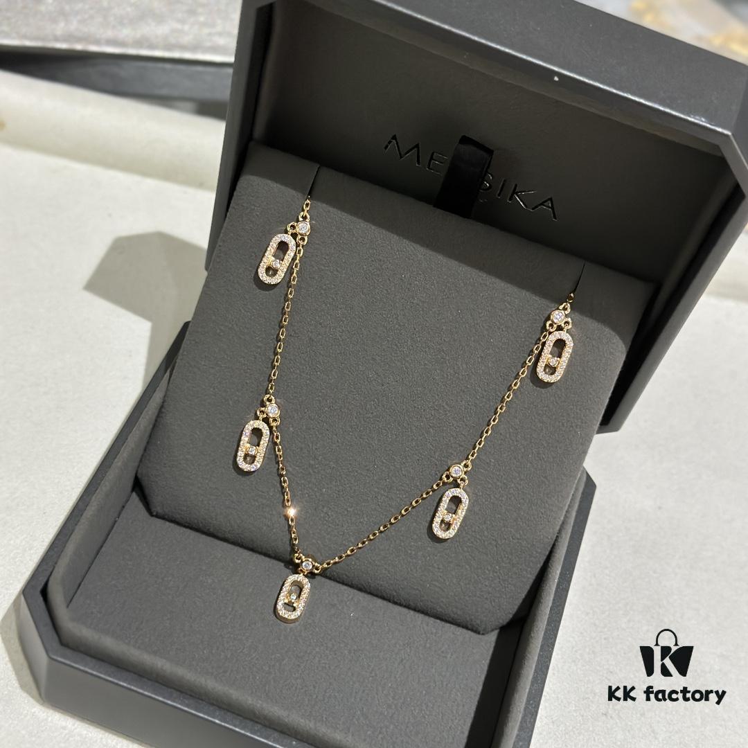 Messika New Arrival Fully Diamond-Paved Five-Slider Necklace, Hand-Welded Craftsmanship, Exquisite Workmanship, Versatile Style, Minimalist Summer Design