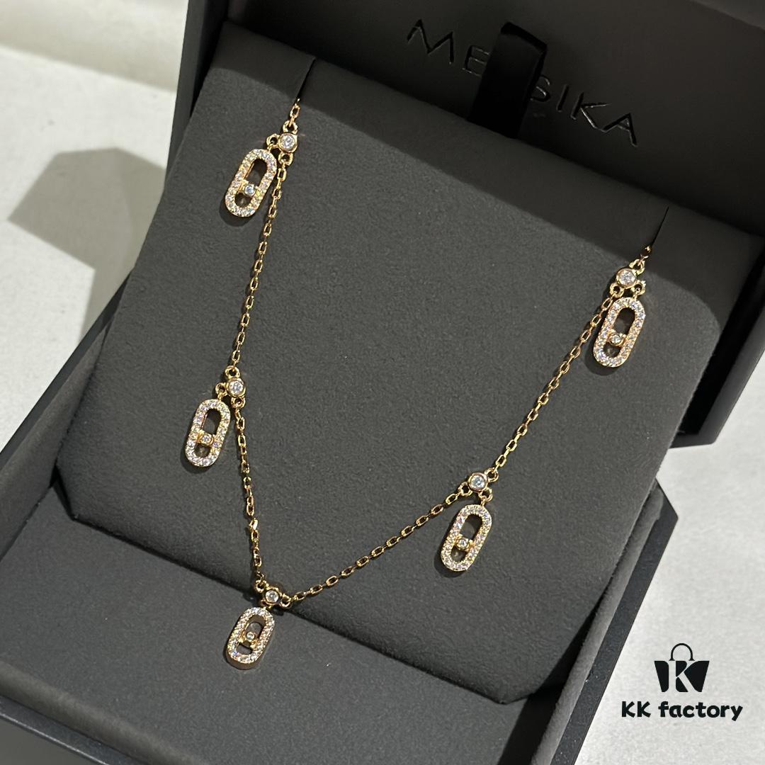 Messika New Arrival Fully Diamond-Paved Five-Slider Necklace, Hand-Welded Craftsmanship, Exquisite Workmanship, Versatile Style, Minimalist Summer Design