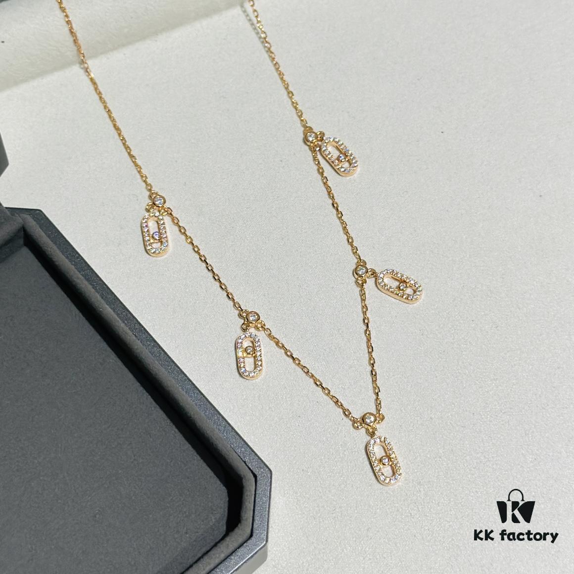 Messika New Arrival Fully Diamond-Paved Five-Slider Necklace, Hand-Welded Craftsmanship, Exquisite Workmanship, Versatile Style, Minimalist Summer Design