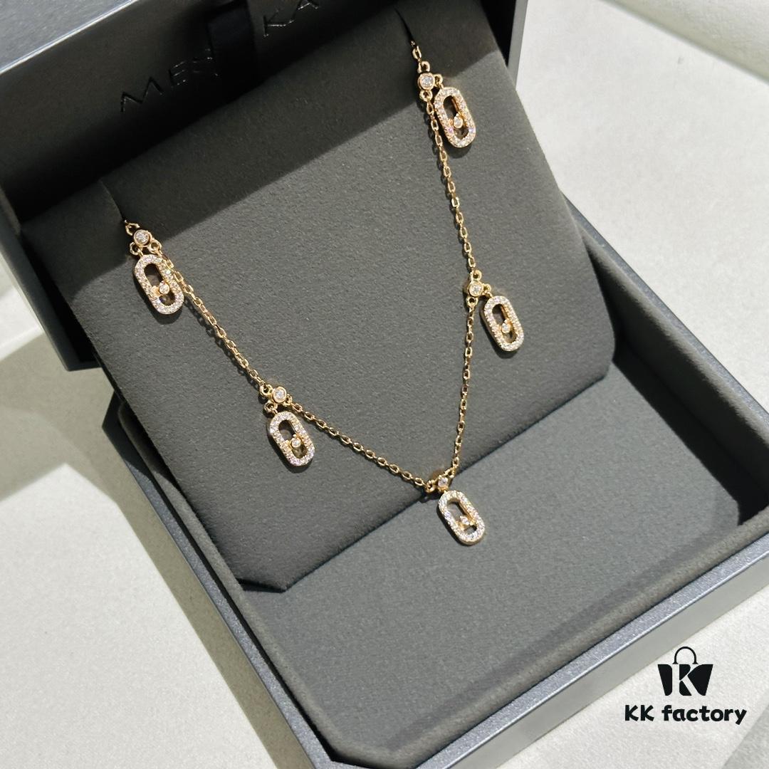 Messika New Arrival Fully Diamond-Paved Five-Slider Necklace, Hand-Welded Craftsmanship, Exquisite Workmanship, Versatile Style, Minimalist Summer Design