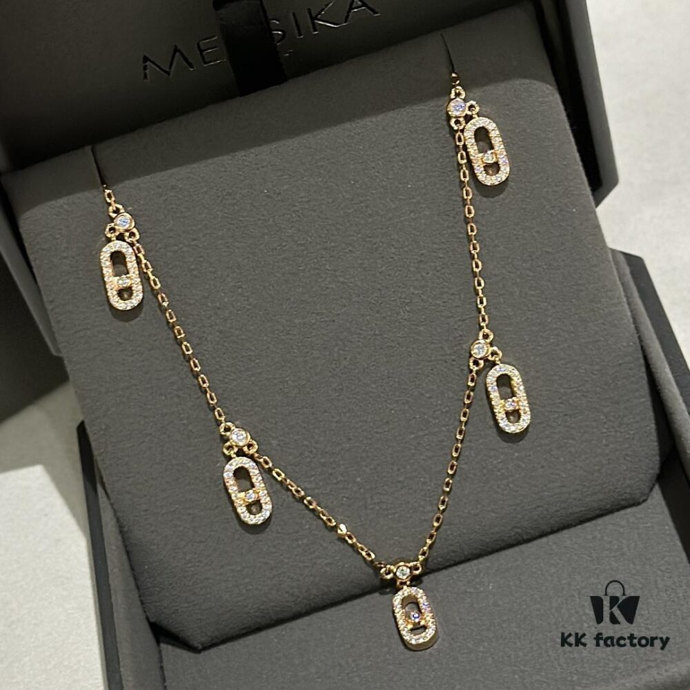 Messika New Arrival Fully Diamond-Paved Five-Slider Necklace, Hand-Welded Craftsmanship, Exquisite Workmanship, Versatile Style, Minimalist Summer Design