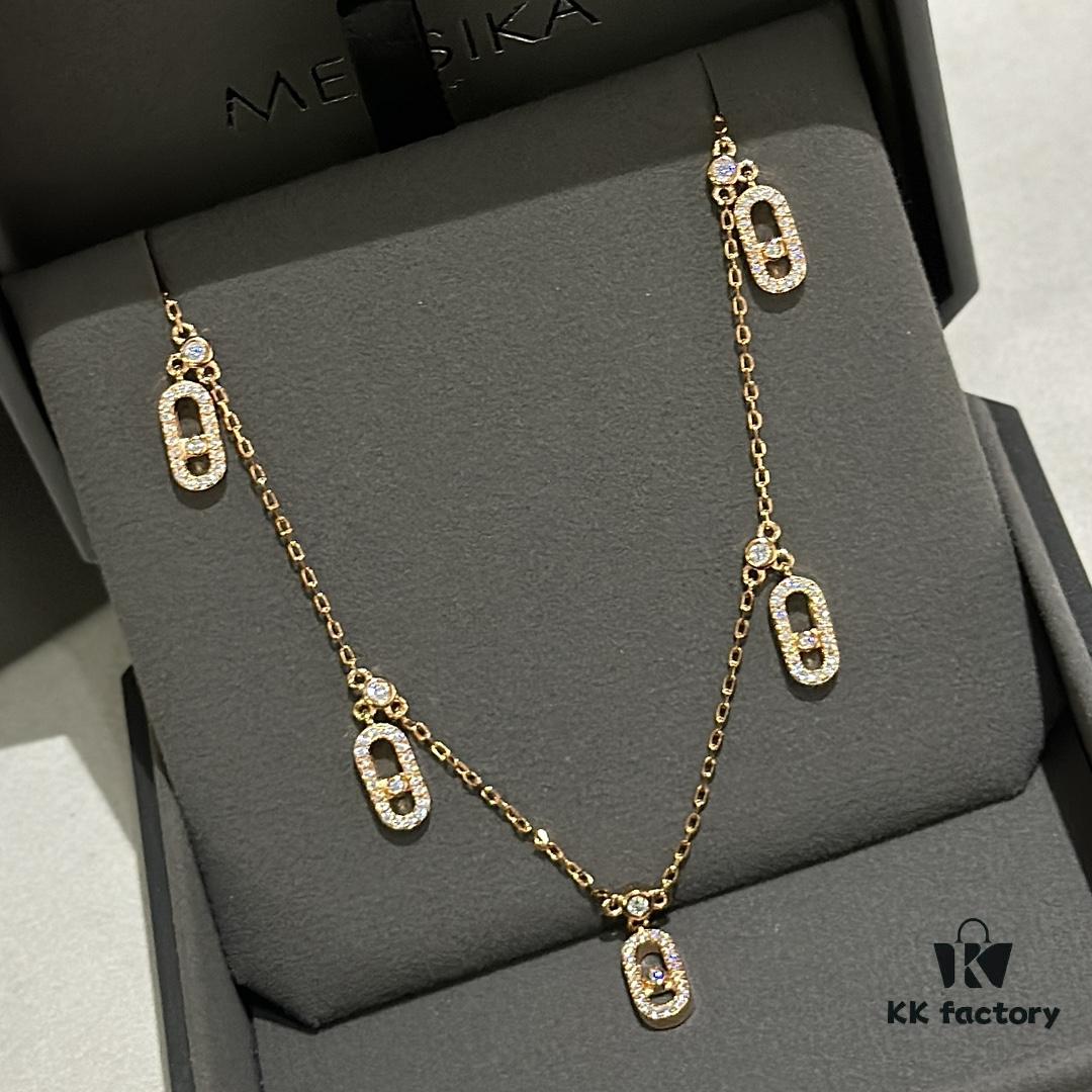 Messika New Arrival Fully Diamond-Paved Five-Slider Necklace, Hand-Welded Craftsmanship, Exquisite Workmanship, Versatile Style, Minimalist Summer Design