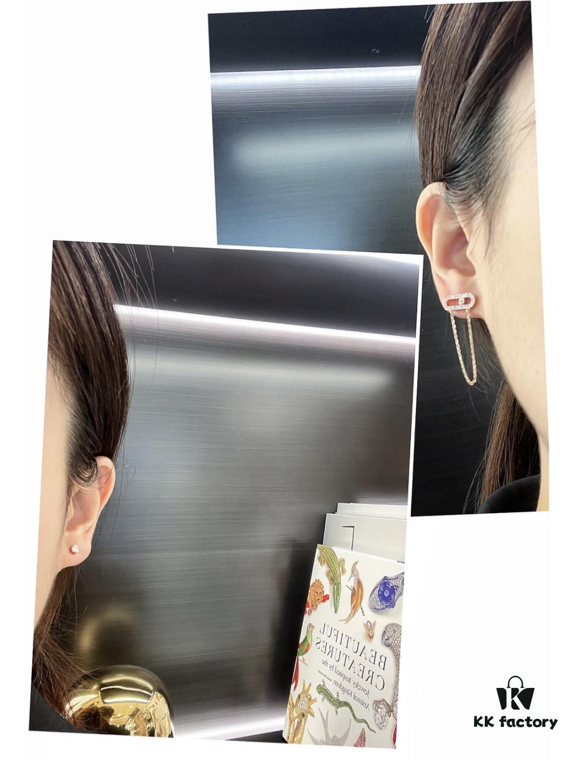 Mizhika Model AB Earrings, Rose Gold and White Gold, In Stock 11445. The classic Move series, symbolizing a beautiful meaning: 'Whether in the past, today, or the future, love is always there.'