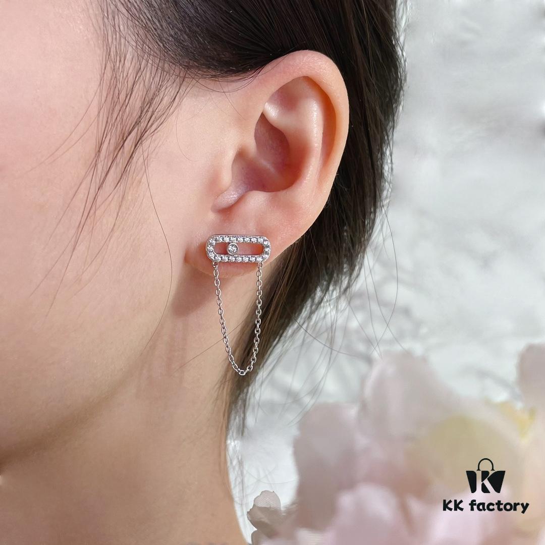 Mizhika Model AB Earrings, Rose Gold and White Gold, In Stock 11445. The classic Move series, symbolizing a beautiful meaning: 'Whether in the past, today, or the future, love is always there.'