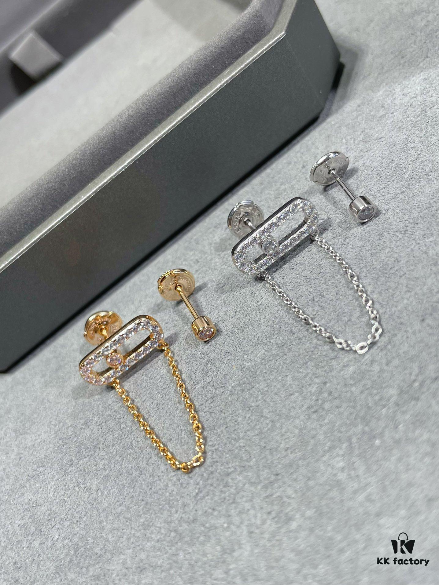 Mizhika Model AB Earrings, Rose Gold and White Gold, In Stock 11445. The classic Move series, symbolizing a beautiful meaning: 'Whether in the past, today, or the future, love is always there.'