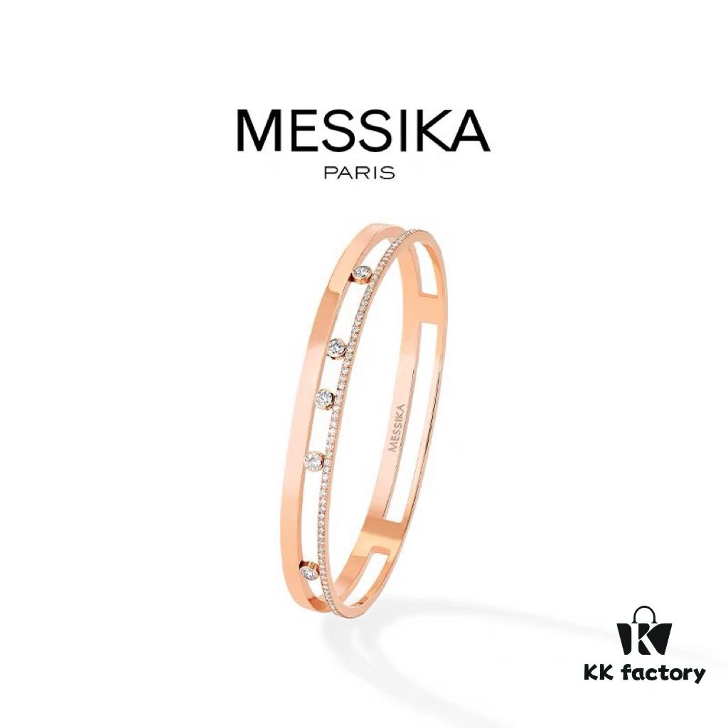 Hot Hollywood's Trendiest Luxury Jewelry Brand Messika, Semi-Diamond Sliding Bracelet, Elegant 925 Sterling Silver Plated with K-Gold