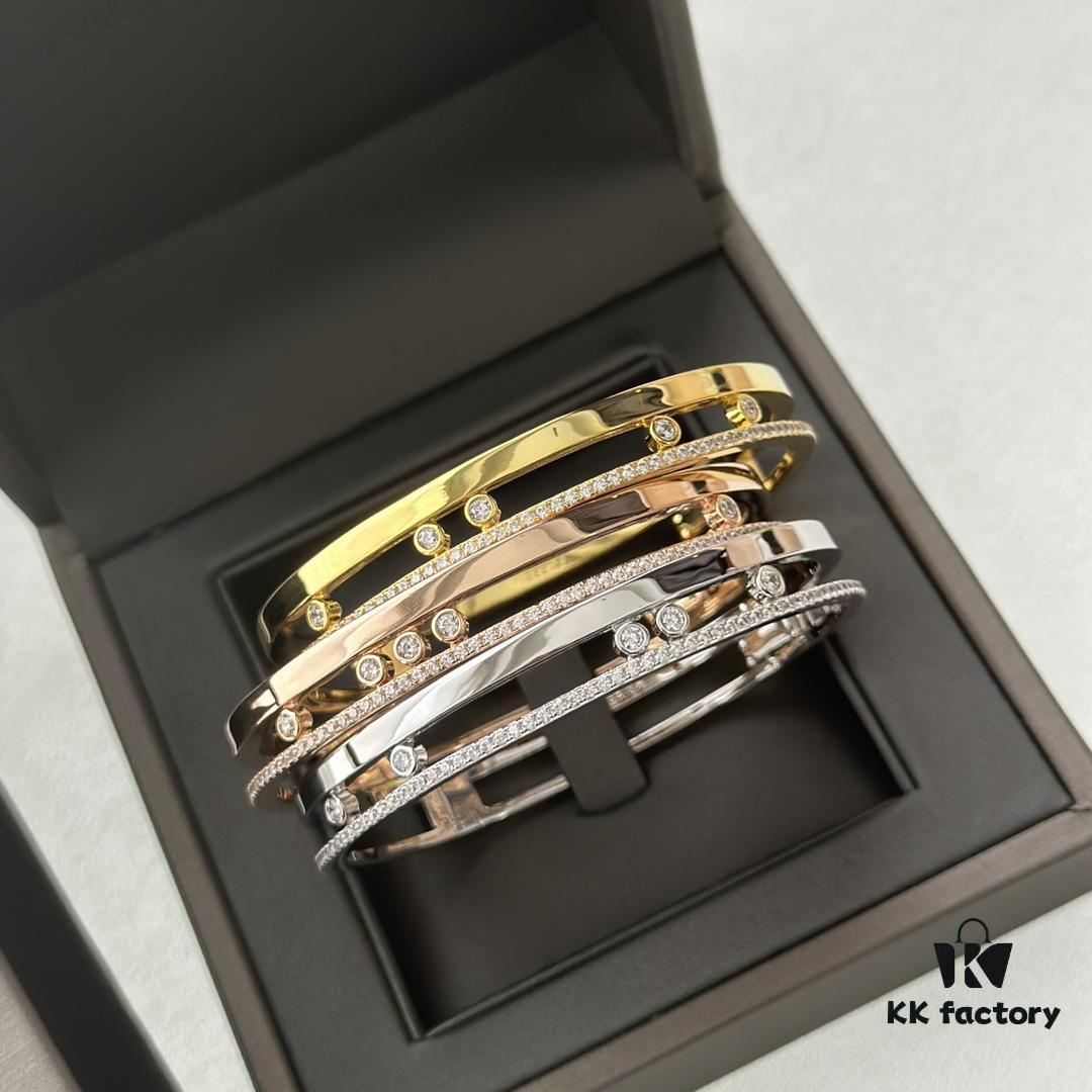 Hot Hollywood's Trendiest Luxury Jewelry Brand Messika, Semi-Diamond Sliding Bracelet, Elegant 925 Sterling Silver Plated with K-Gold