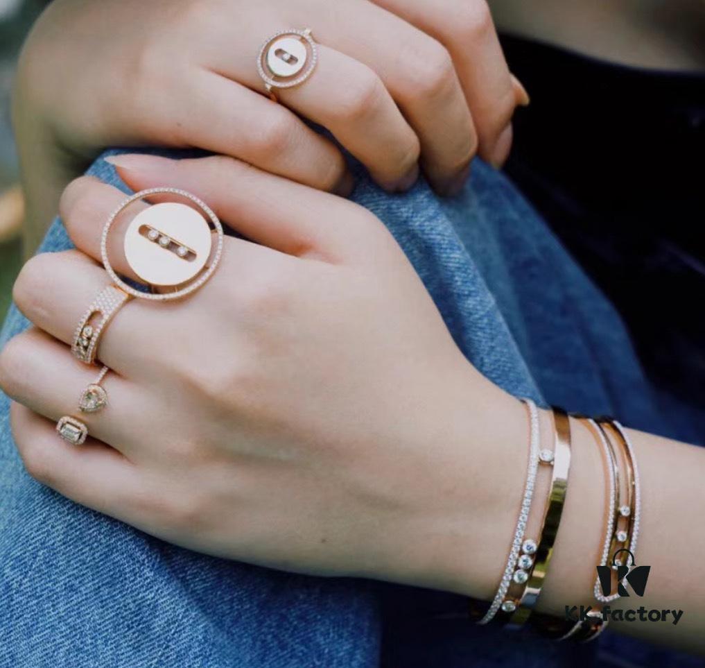 Hot Hollywood's Trendiest Luxury Jewelry Brand Messika, Semi-Diamond Sliding Bracelet, Elegant 925 Sterling Silver Plated with K-Gold