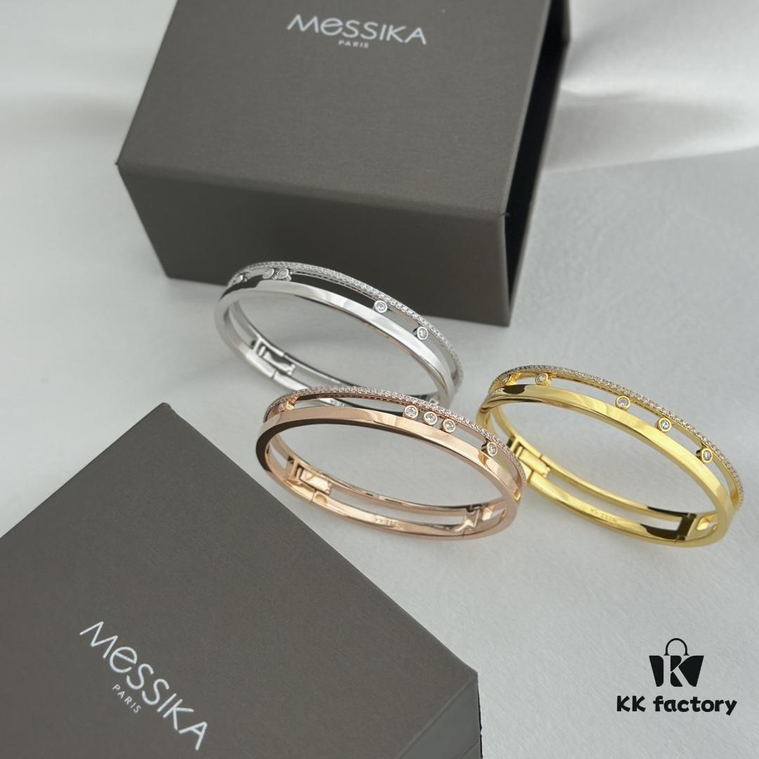 Hot Hollywood's Trendiest Luxury Jewelry Brand Messika, Semi-Diamond Sliding Bracelet, Elegant 925 Sterling Silver Plated with K-Gold