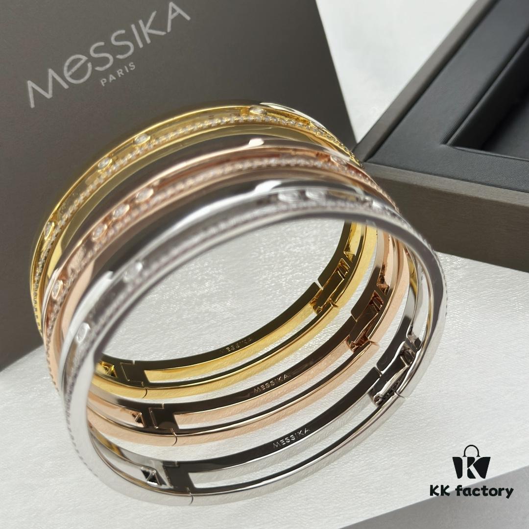 Hot Hollywood's Trendiest Luxury Jewelry Brand Messika, Semi-Diamond Sliding Bracelet, Elegant 925 Sterling Silver Plated with K-Gold