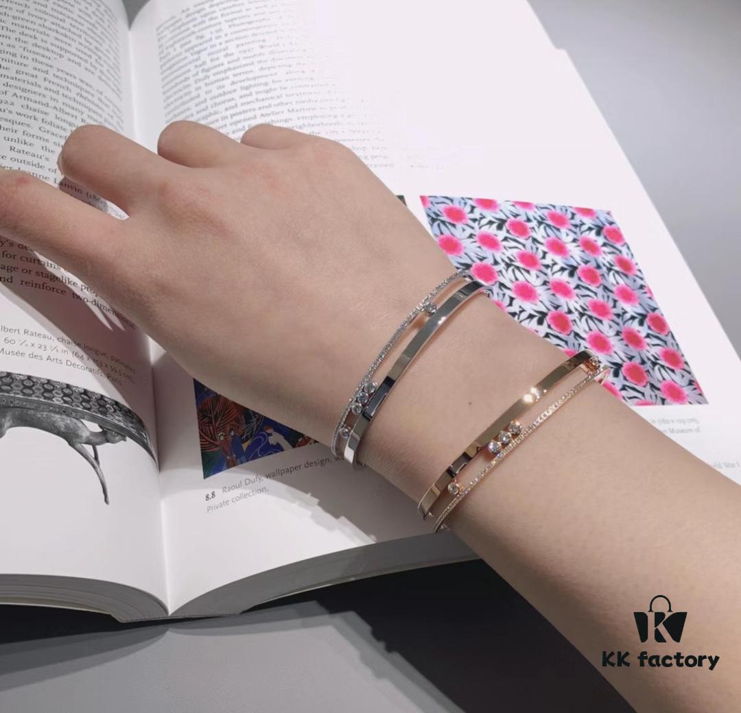 Hot Hollywood's Trendiest Luxury Jewelry Brand Messika, Semi-Diamond Sliding Bracelet, Elegant 925 Sterling Silver Plated with K-Gold