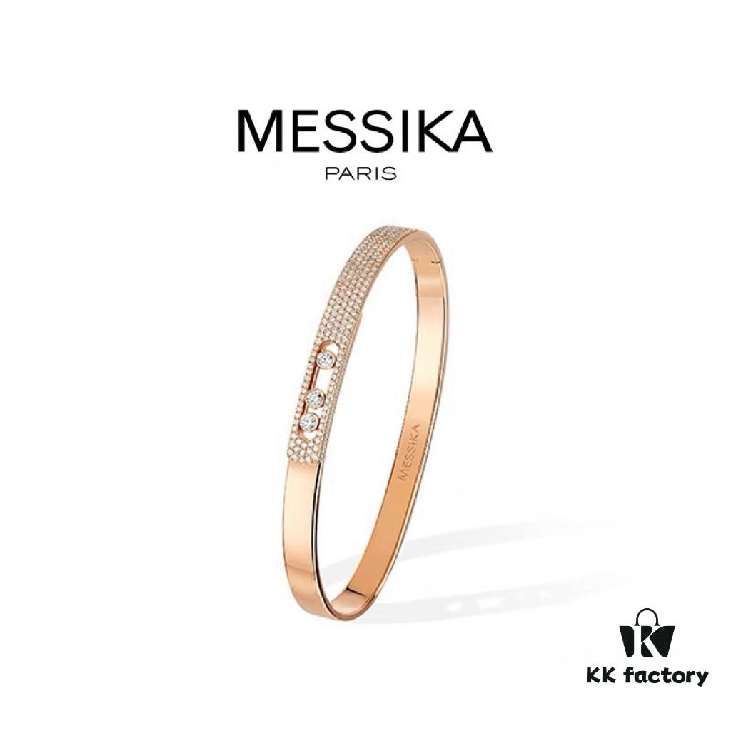 Hot Hollywood's Hottest Luxury Jewelry Brand Messika, Full Diamond Slide Bracelet, Elegant 925 Sterling Silver with Gold Plating, Platinum and Rose Gold Rolling Diamonds