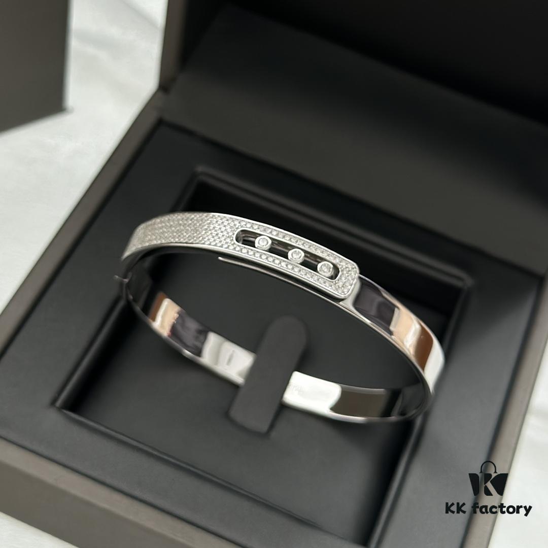 Hot Hollywood's Hottest Luxury Jewelry Brand Messika, Full Diamond Slide Bracelet, Elegant 925 Sterling Silver with Gold Plating, Platinum and Rose Gold Rolling Diamonds