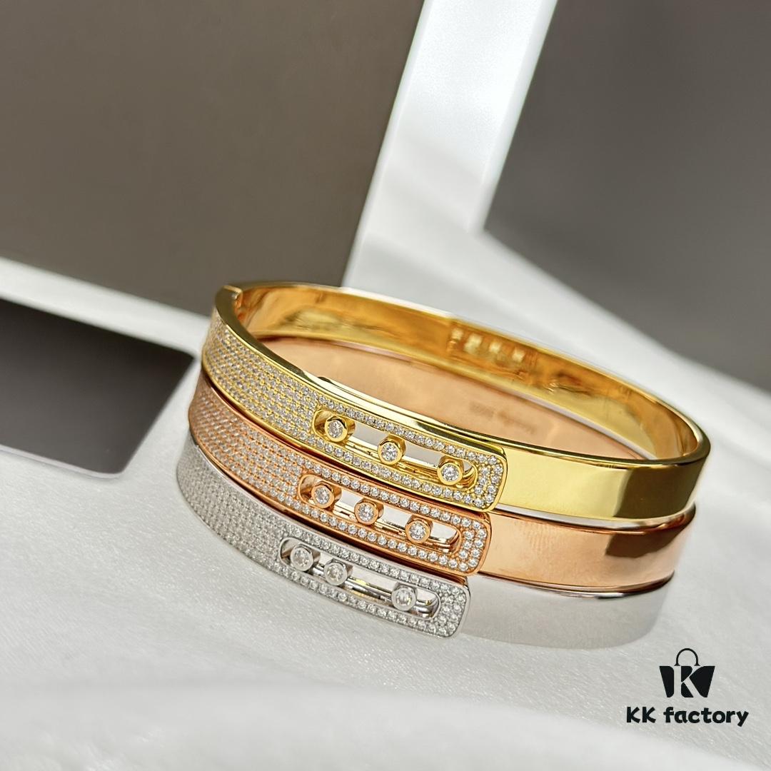 Hot Hollywood's Hottest Luxury Jewelry Brand Messika, Full Diamond Slide Bracelet, Elegant 925 Sterling Silver with Gold Plating, Platinum and Rose Gold Rolling Diamonds