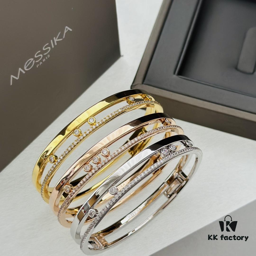 Hot Hollywood's Trendiest Luxury Jewelry Brand Messika, Semi-Diamond Sliding Bracelet, Elegant 925 Sterling Silver Plated with K-Gold