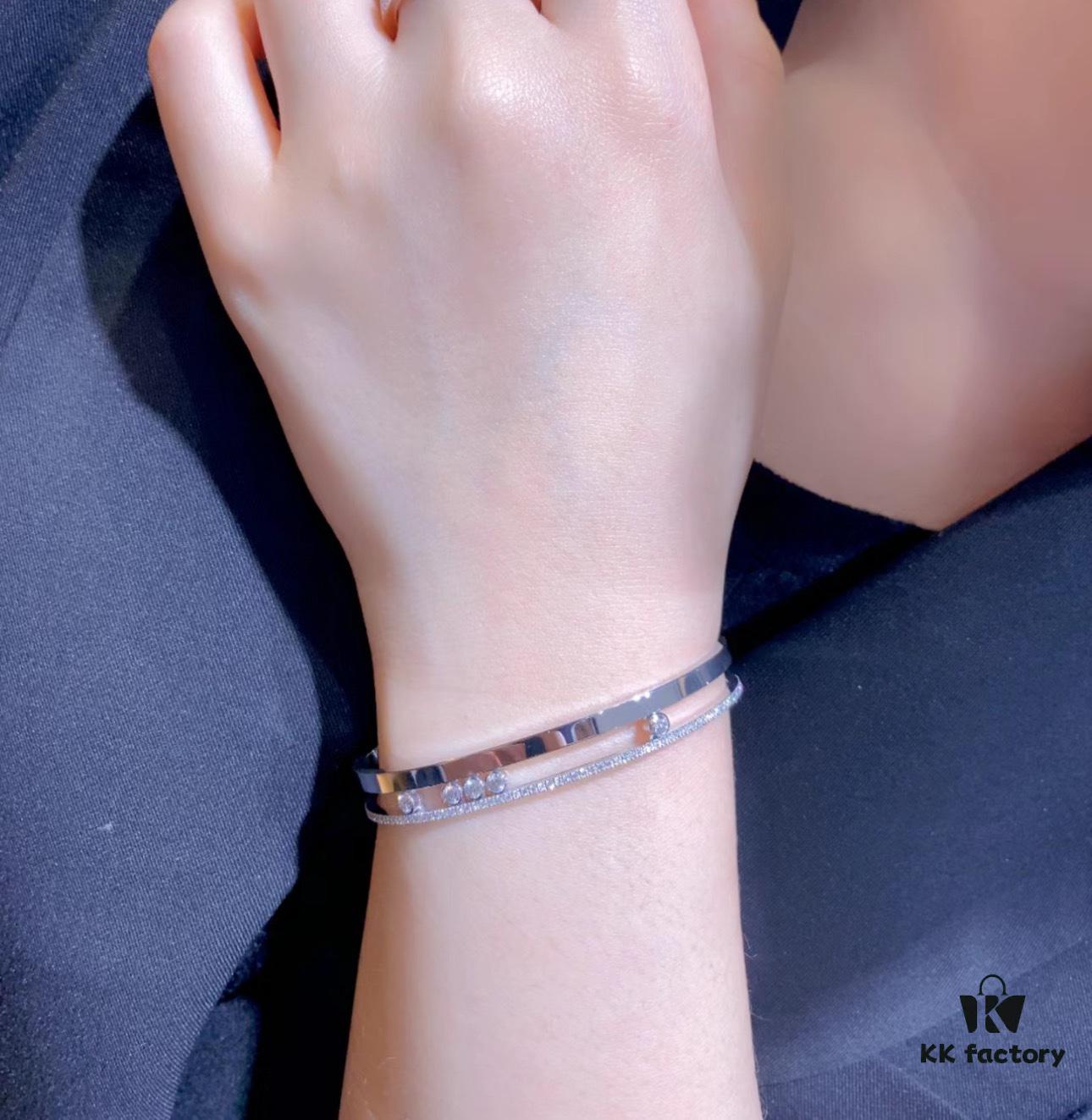 Hot Hollywood's Trendiest Luxury Jewelry Brand Messika, Semi-Diamond Sliding Bracelet, Elegant 925 Sterling Silver Plated with K-Gold