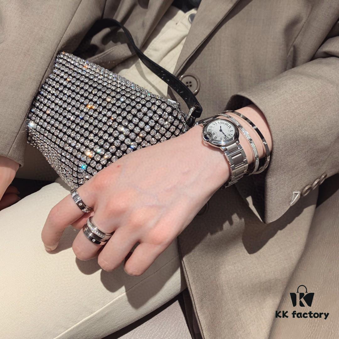 Platinum-colored Piaget ring with rotating design, featuring single diamond, seven-diamond, and full-diamond options