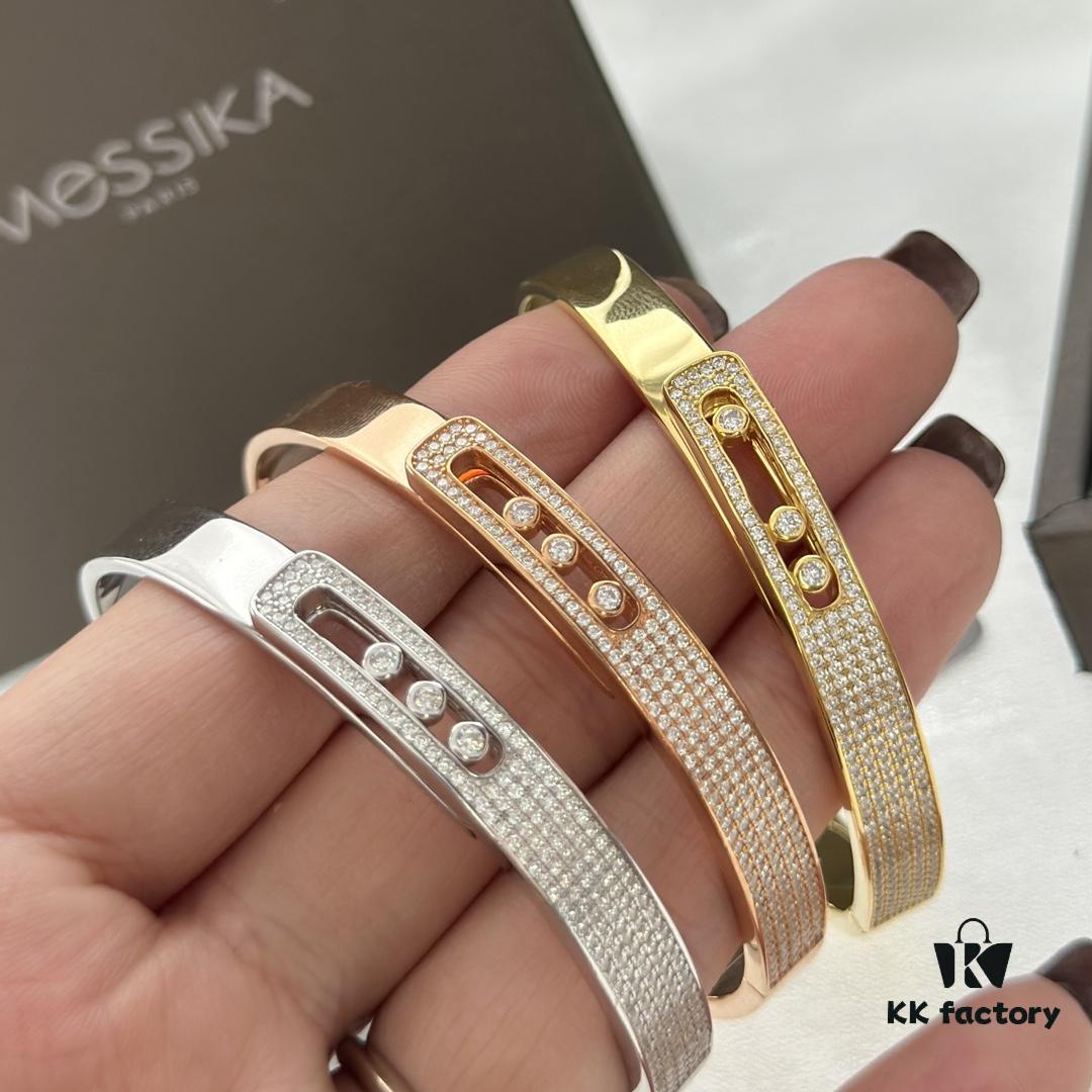 Hot Hollywood's Hottest Luxury Jewelry Brand Messika, Full Diamond Slide Bracelet, Elegant 925 Sterling Silver with Gold Plating, Platinum and Rose Gold Rolling Diamonds