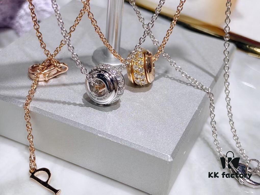 Piaget Rotating Double Row Full Diamond Necklace in Champagne Gold and White Gold, In Stock