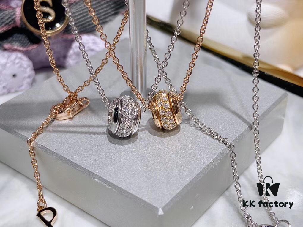 Piaget Rotating Double Row Full Diamond Necklace in Champagne Gold and White Gold, In Stock