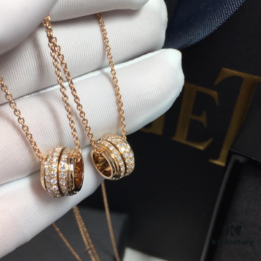 Piaget Rotating Double Row Full Diamond Necklace in Champagne Gold and White Gold, In Stock