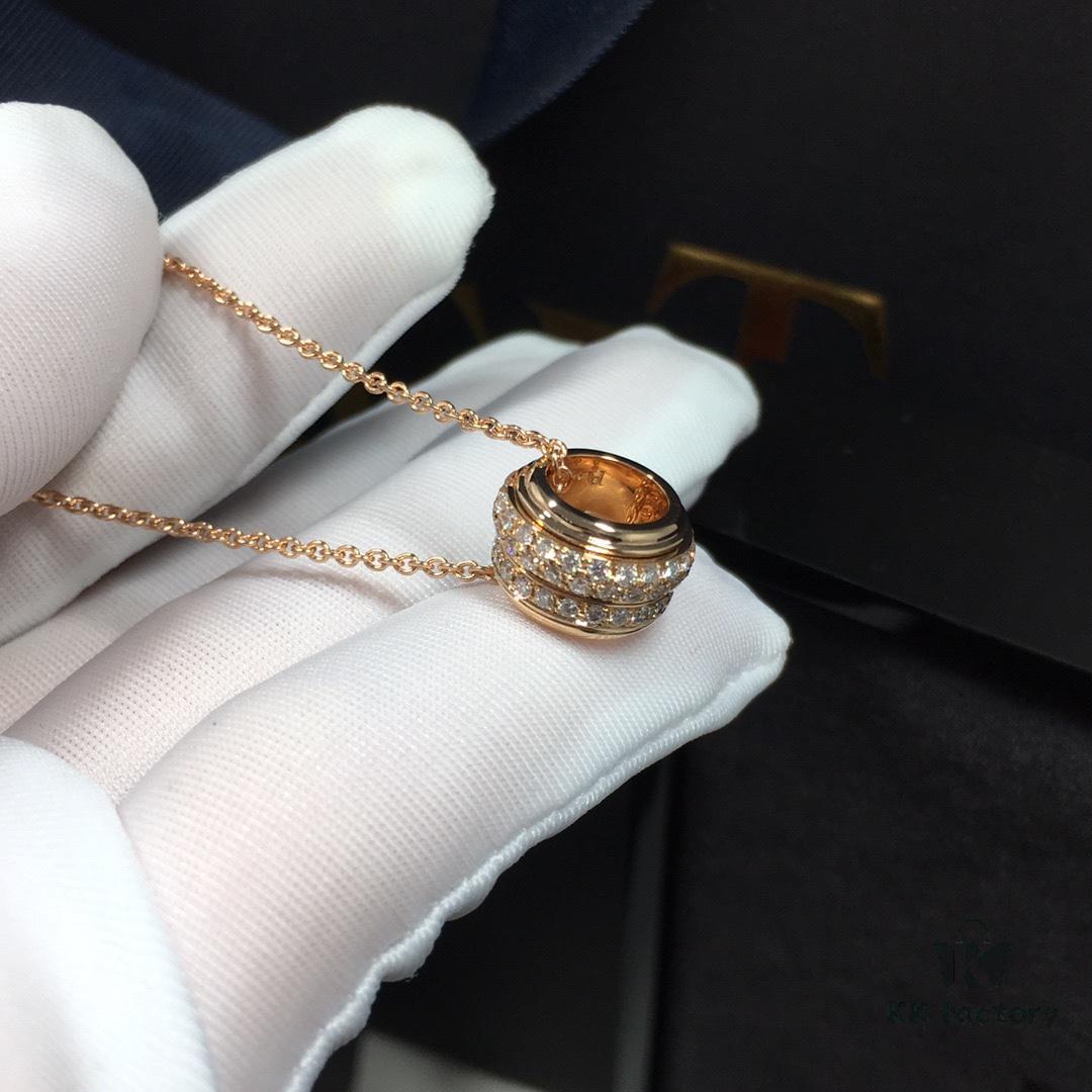 Piaget Rotating Double Row Full Diamond Necklace in Champagne Gold and White Gold, In Stock