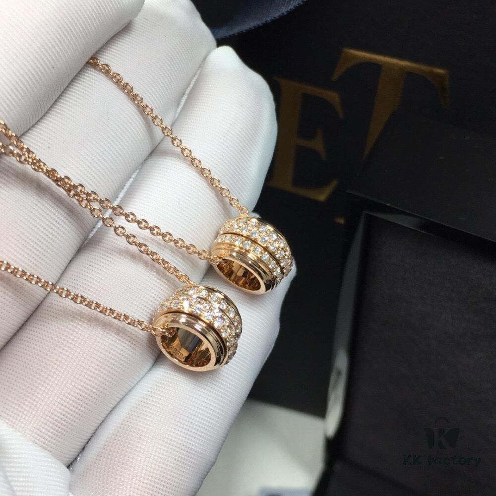 Piaget Rotating Double Row Full Diamond Necklace in Champagne Gold and White Gold, In Stock
