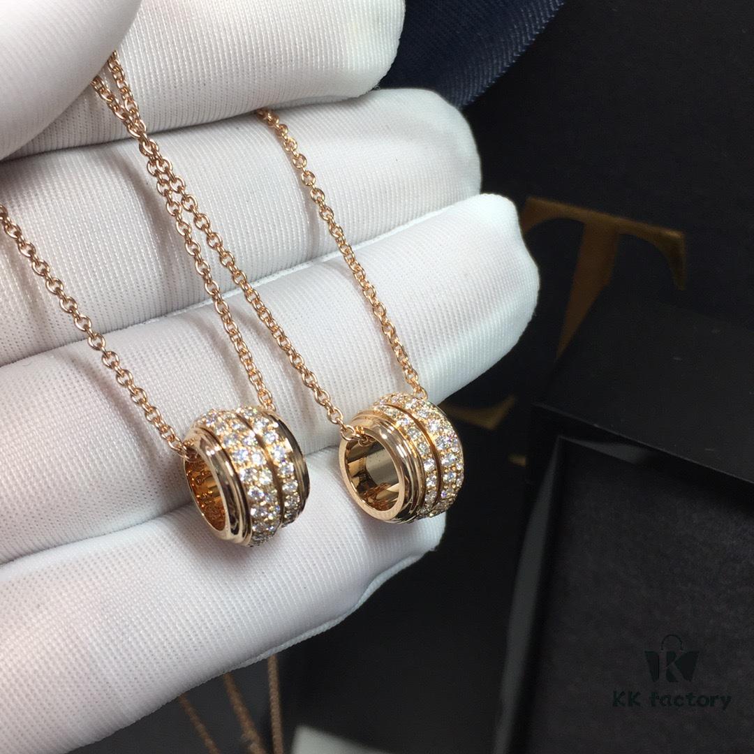 Piaget Rotating Double Row Full Diamond Necklace in Champagne Gold and White Gold, In Stock