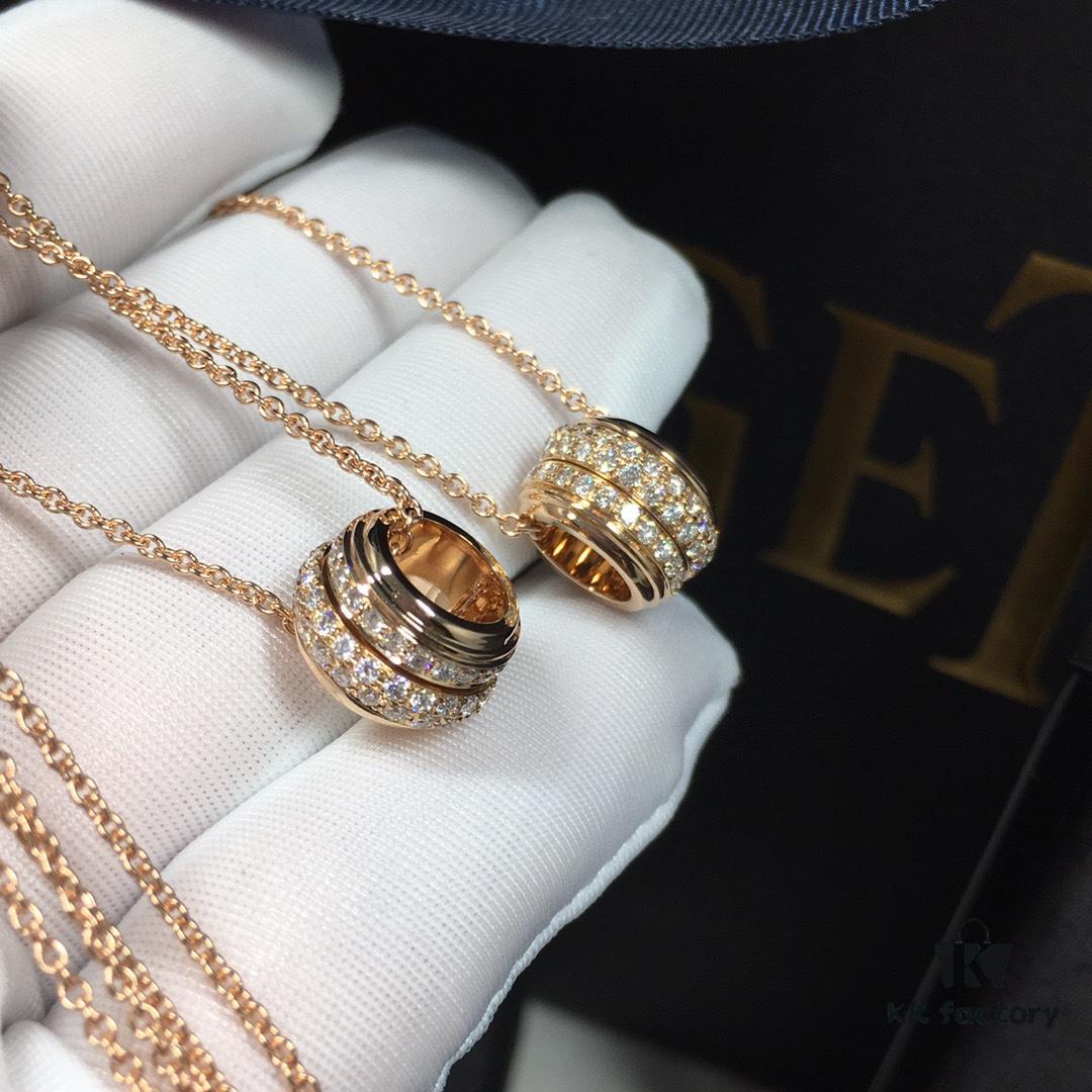 Piaget Rotating Double Row Full Diamond Necklace in Champagne Gold and White Gold, In Stock