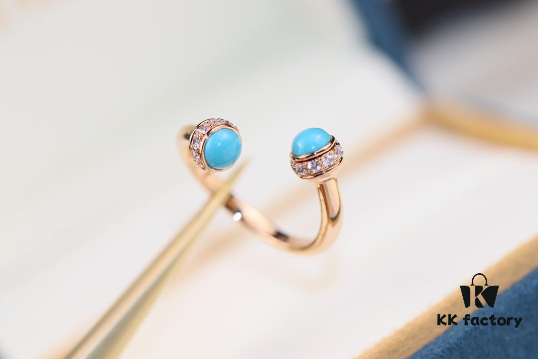 Poetry Ring Possession Series ZP Style Finger Ring with Natural Malachite, Red Agate, and Turquoise in V Gold Material