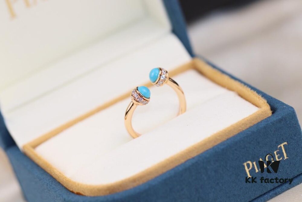 Poetry Ring Possession Series ZP Style Finger Ring with Natural Malachite, Red Agate, and Turquoise in V Gold Material